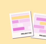Illustration of 2 polaroids, but instead of photos, they are project timelines