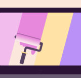 Illustration of a paint roller painting strips of color on a laptop screen