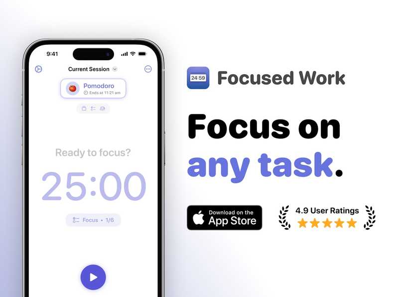 Screenshot of Focused Work app that works with Toggl Track