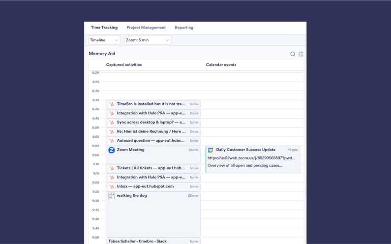 Screenshot of the Memtime app that integrates with Toggl Track