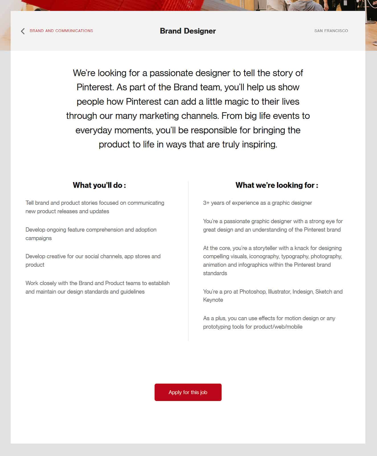 An example of an interesting job ad from Pinterest.