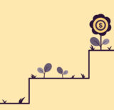 Illustration of steps, with grass, plantlings, and flowers with coins on each consecutive step