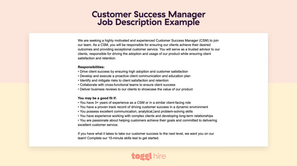 Customer Success Manager Job Description Example