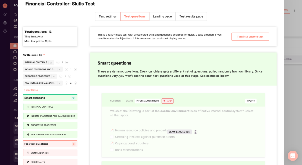 financial controller skills test example