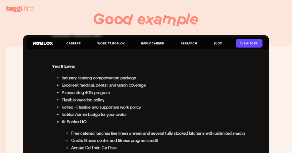 a job description example from Roblox