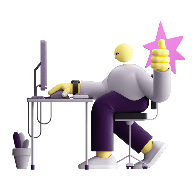 3D illustration of a character working and showing a thumbs-up