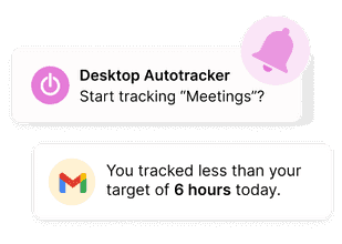 Desktop notifications by Toggl Track Desktop and Gmail apps to remind you to track time