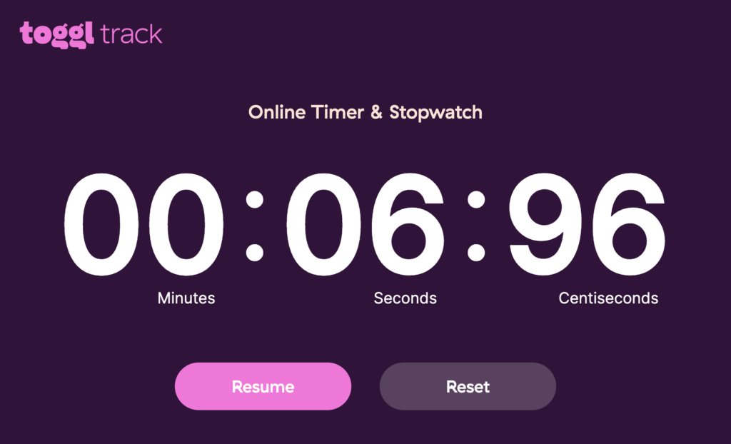 Screenshot of Track's full screen timer