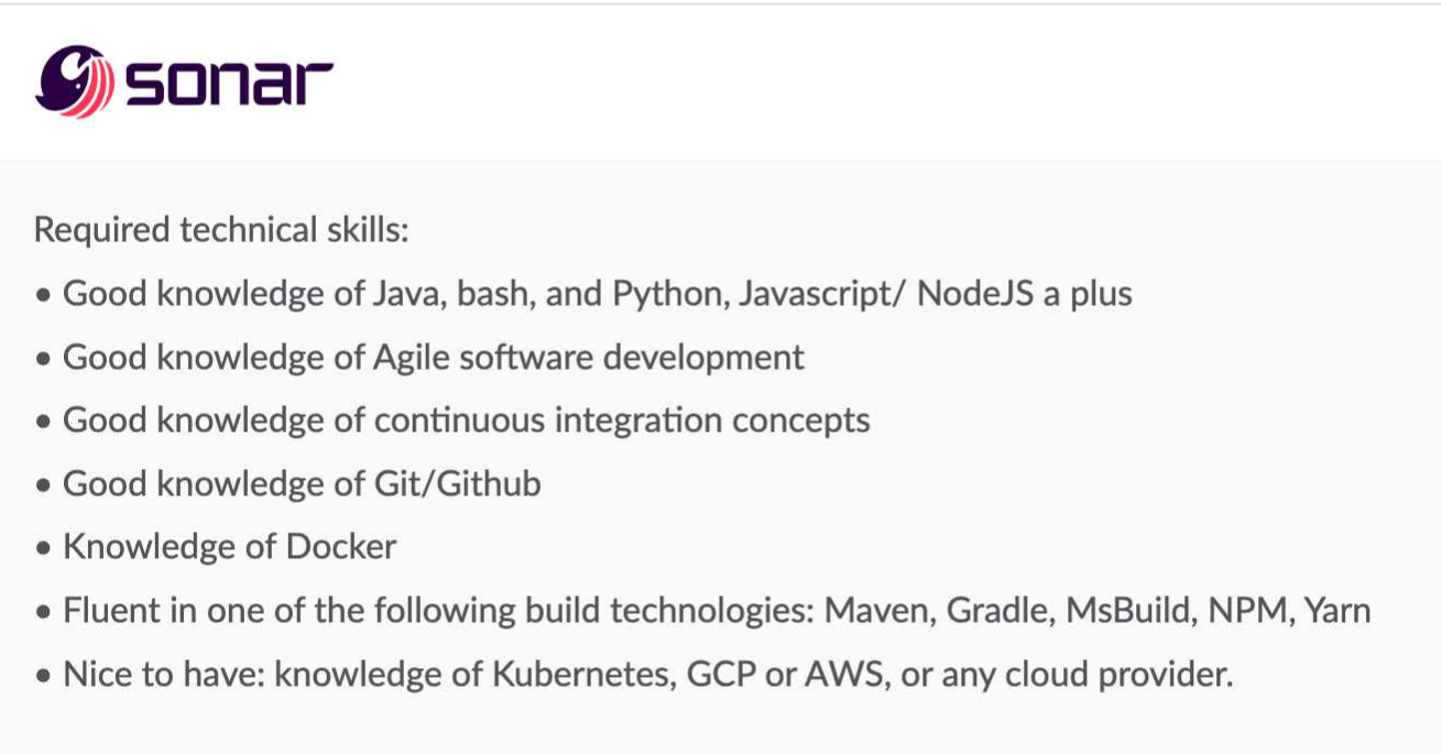 Example of a job ad from Sonar